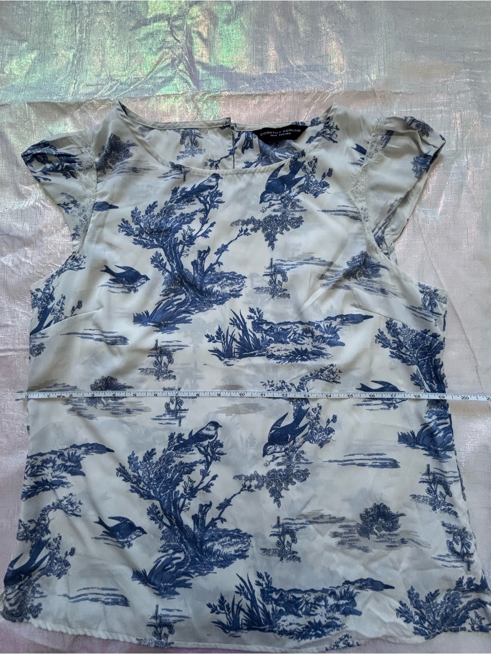 Dorothy Perkins White Top with Blue Toile Print - Picture 8 of 12
